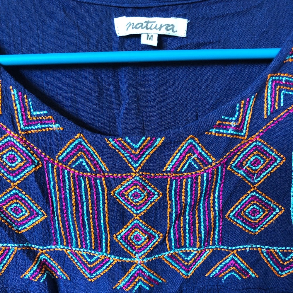Natura • Blue Top with Stitch Design